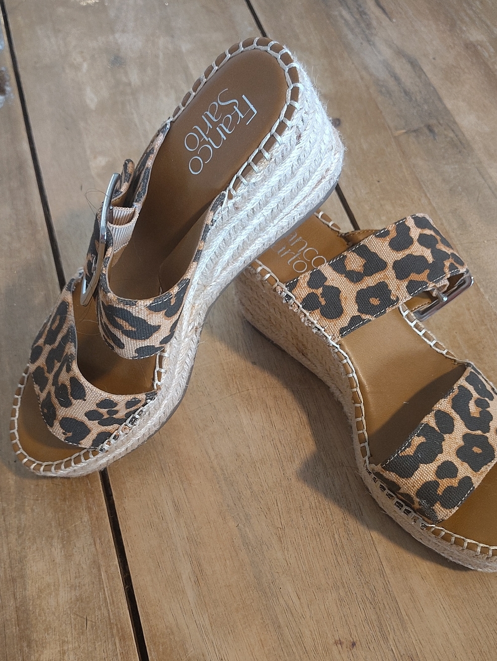 Franco Sarto Leopard Espadrille Wedge Sandals - Tan & Black